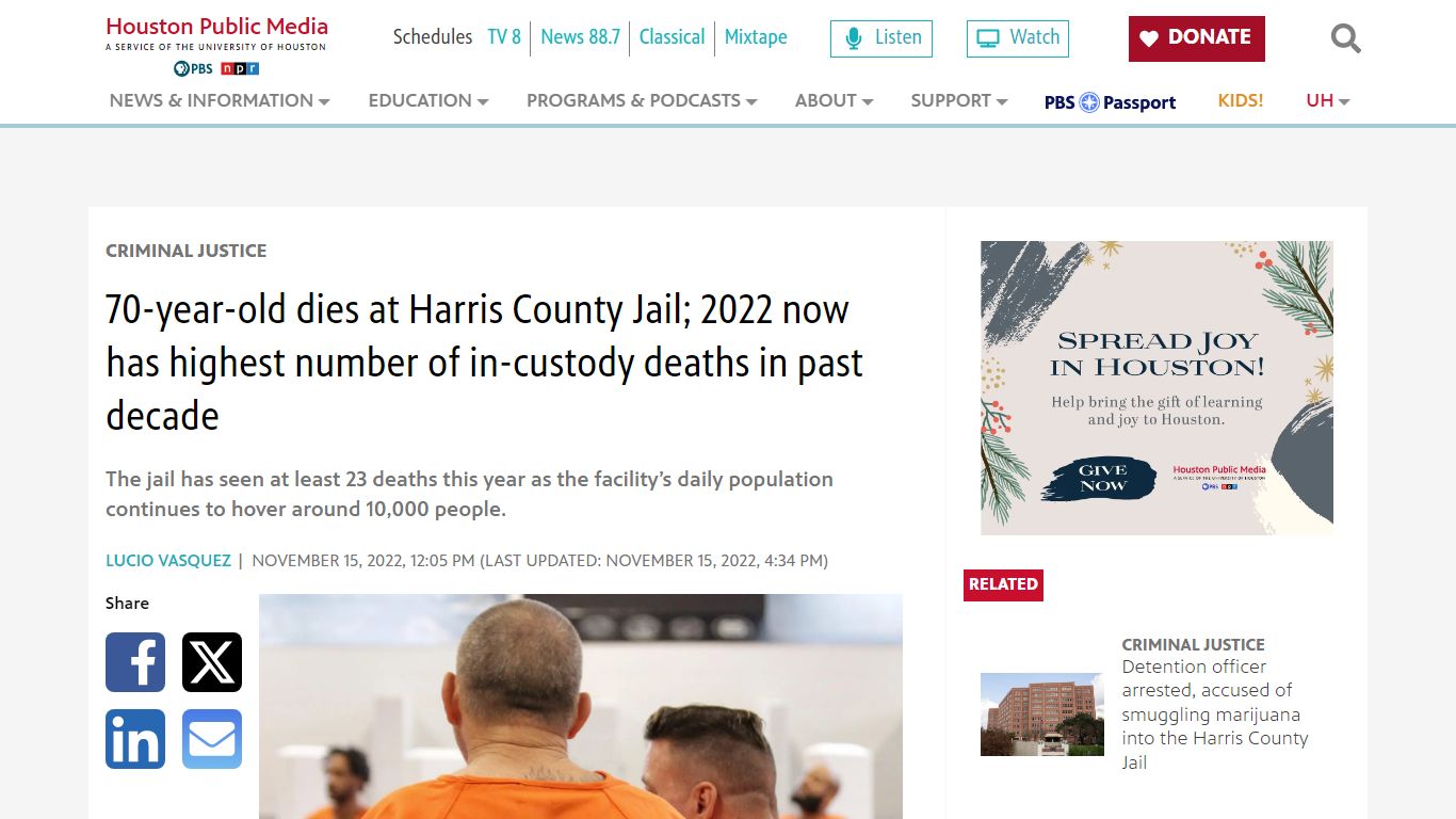 70-year-old dies at Harris County Jail; 2022 now has highest number of ...