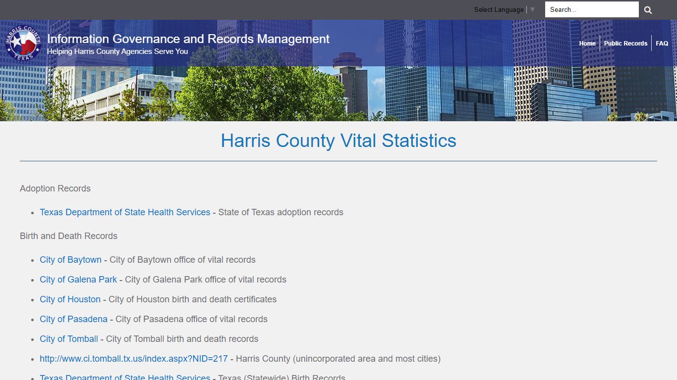 Harris County Vital Statistics